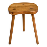 Scandinavian solid wood brutalist tripod stool 1970