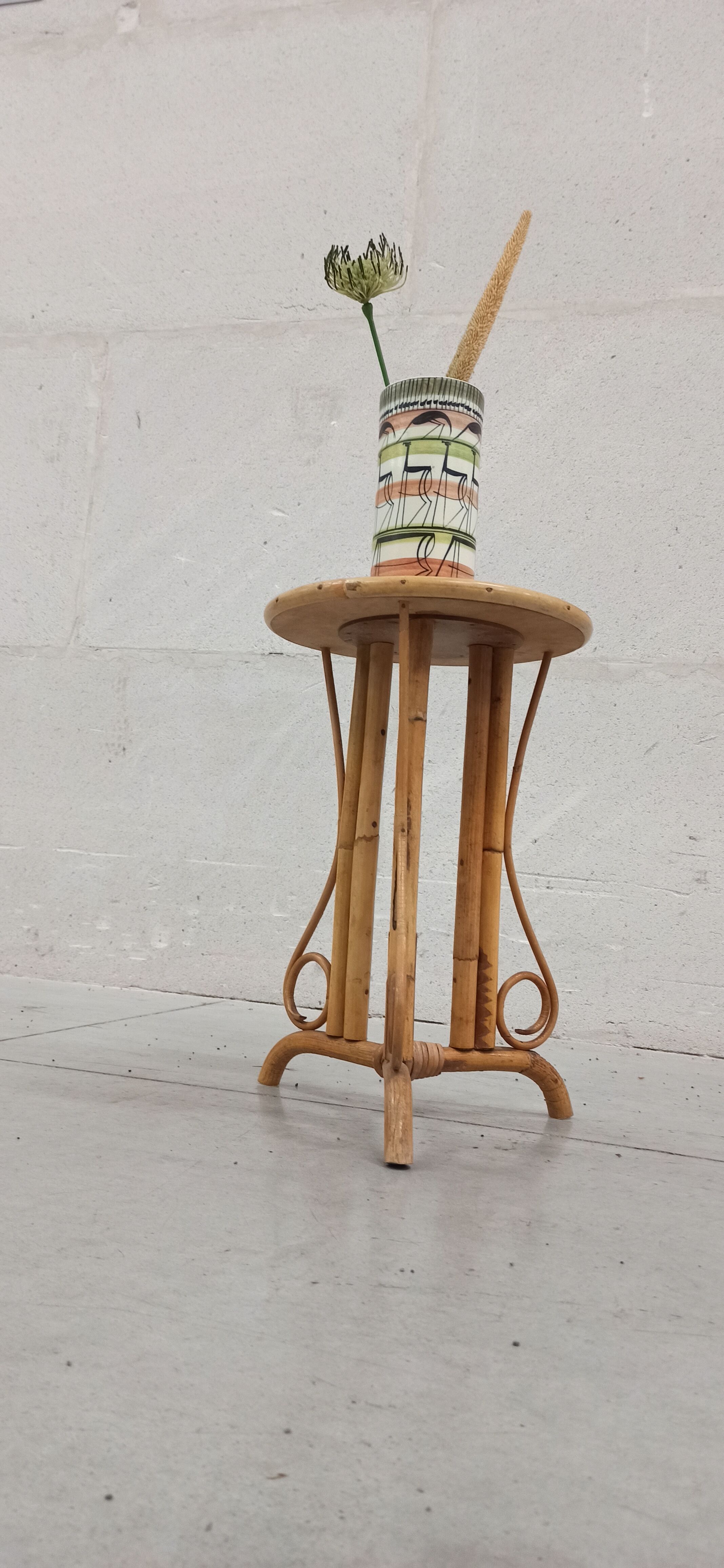Bamboo and rattan pedestal table