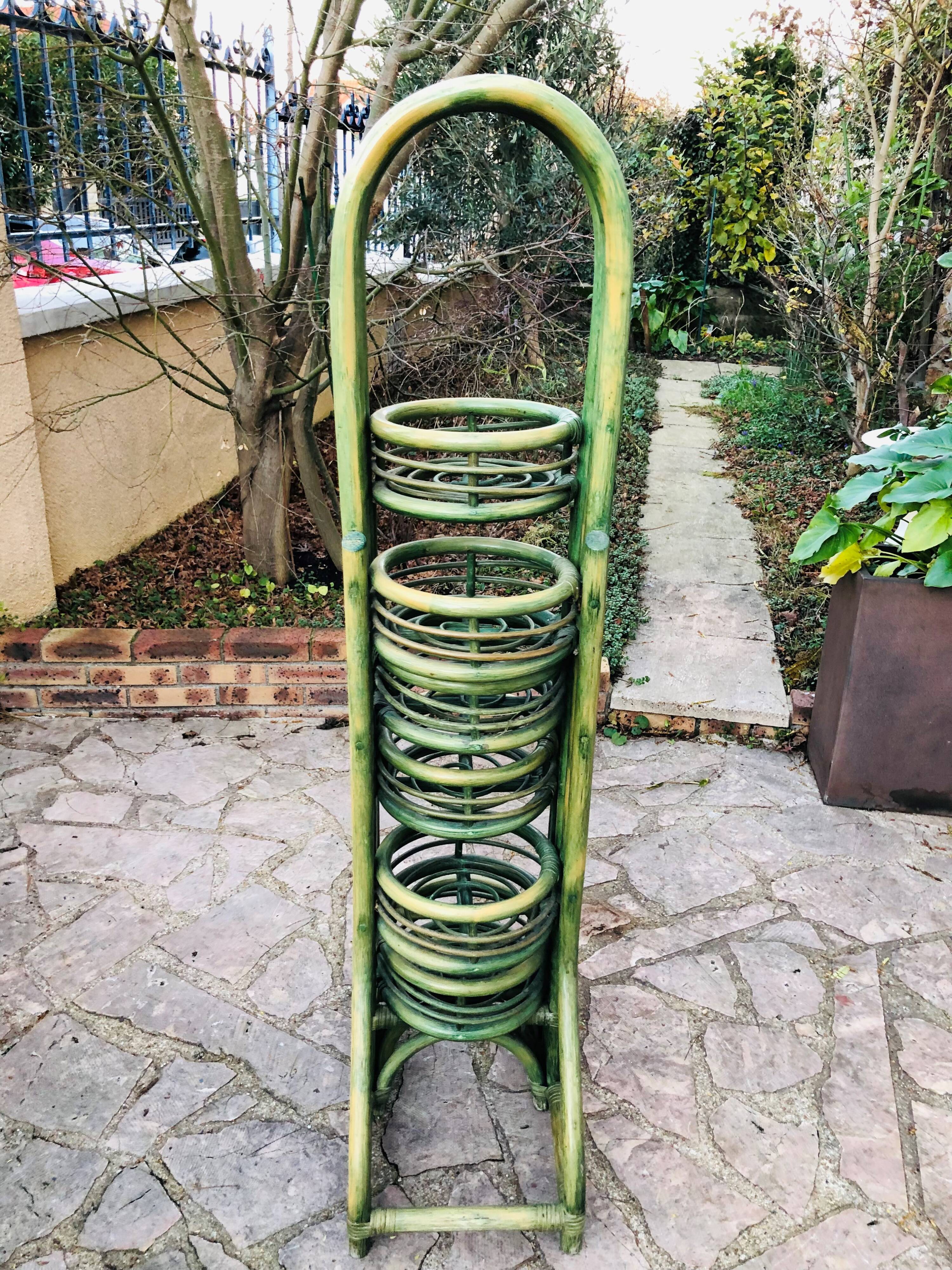Folding rattan plant stand