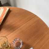 Scandinavian round teak table with extension