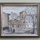 Mid-Century Modern "Stroll" Swedish Vintage Street Scene Oil Painting, Framed