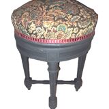 Black wood piano stool XIX Napoleon III style restoration fabric upholstery living room decoration