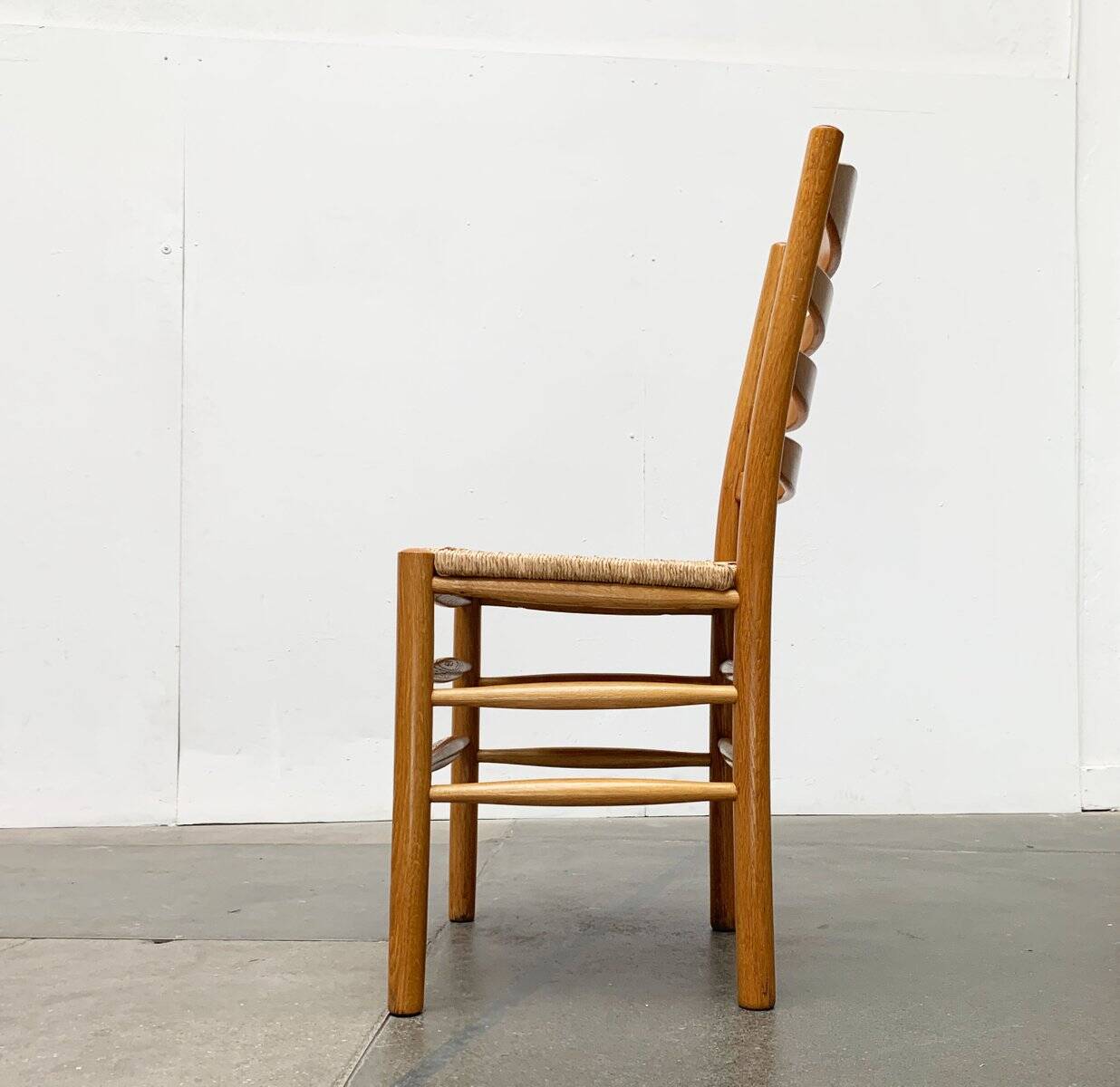 Scandinavian bench and chair set made of paper cord and oak from TS.