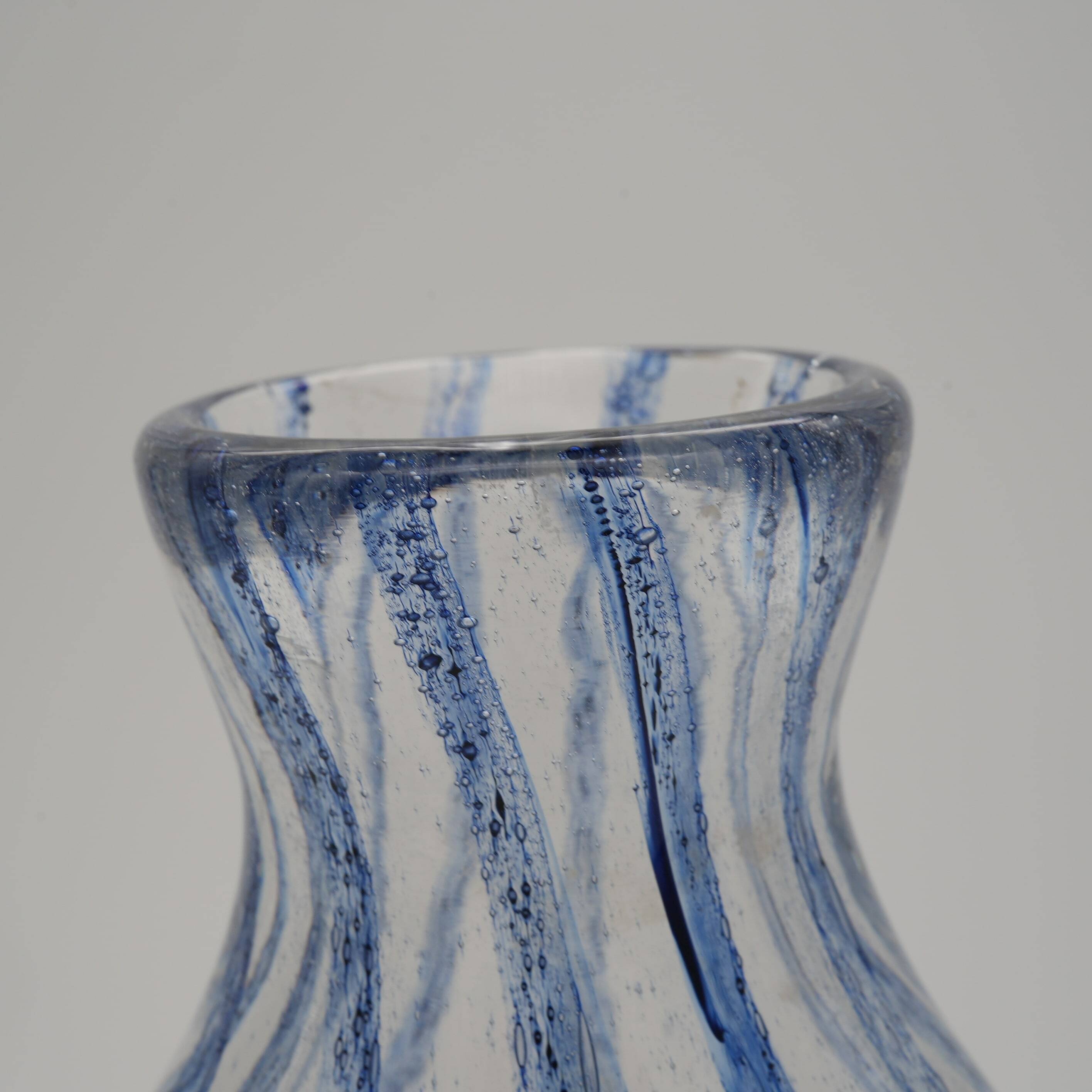 Murano Glass Vase with Blue Stripes attributed to Barovier & Toso