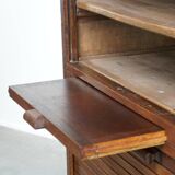 Antique oak notary cabinet with two roller doors and a working lock