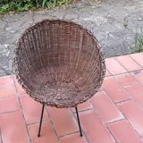 Round armchair rattan and rope Metal legs 50s/60s vintage