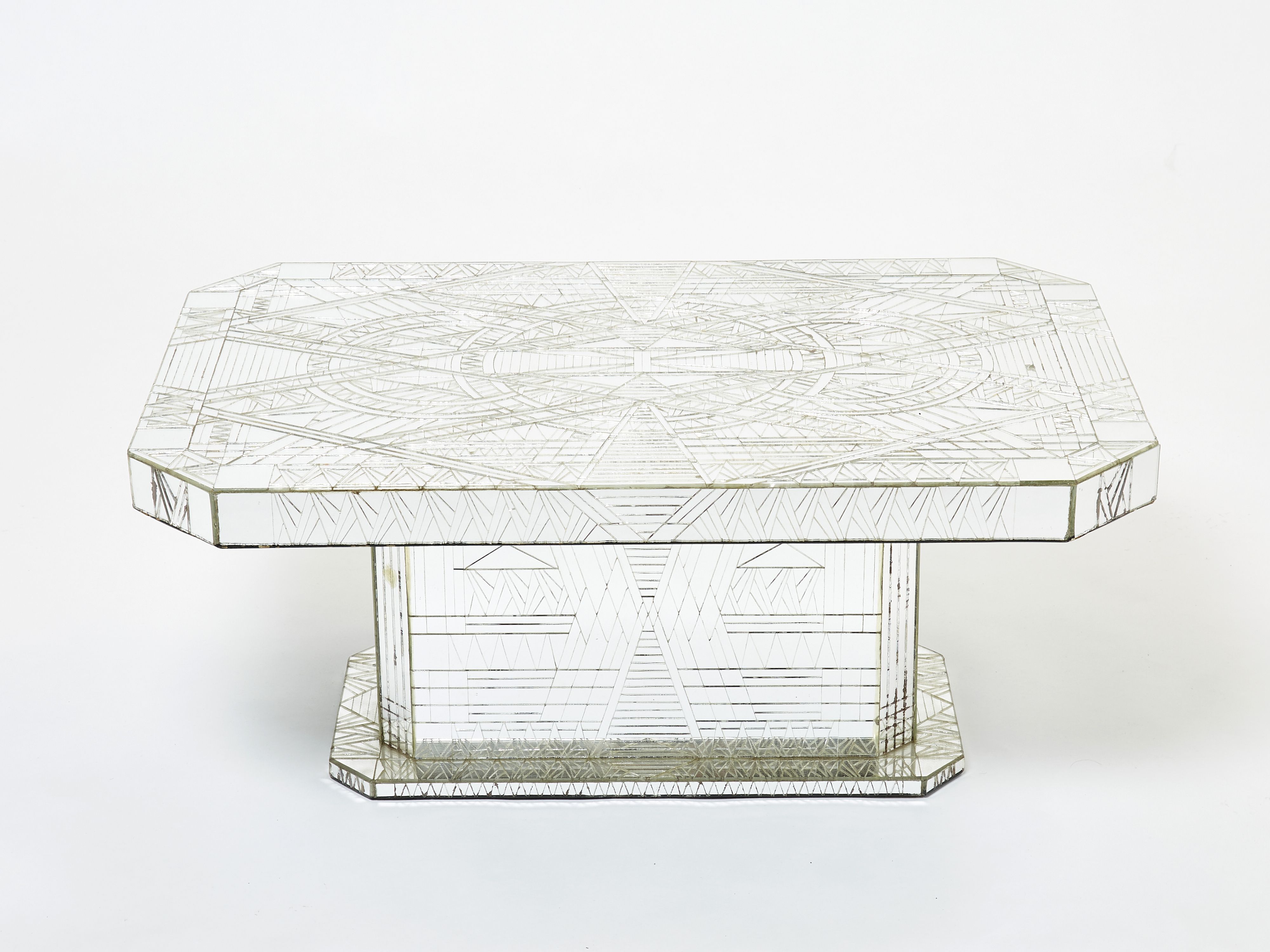 Rare coffee table in mosaic of mirrors by Daniel Clément around 1970
