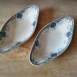 2 anciens raviers art déco en faience bleue et blanche U&C sarreguemines "Germaine"
