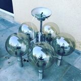 Lustre chromé 5 globes en verre - circa 1970 dans le gout de HANS AGNE JAKOBSSON