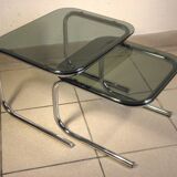 Two glass and chrome nesting tables 1970