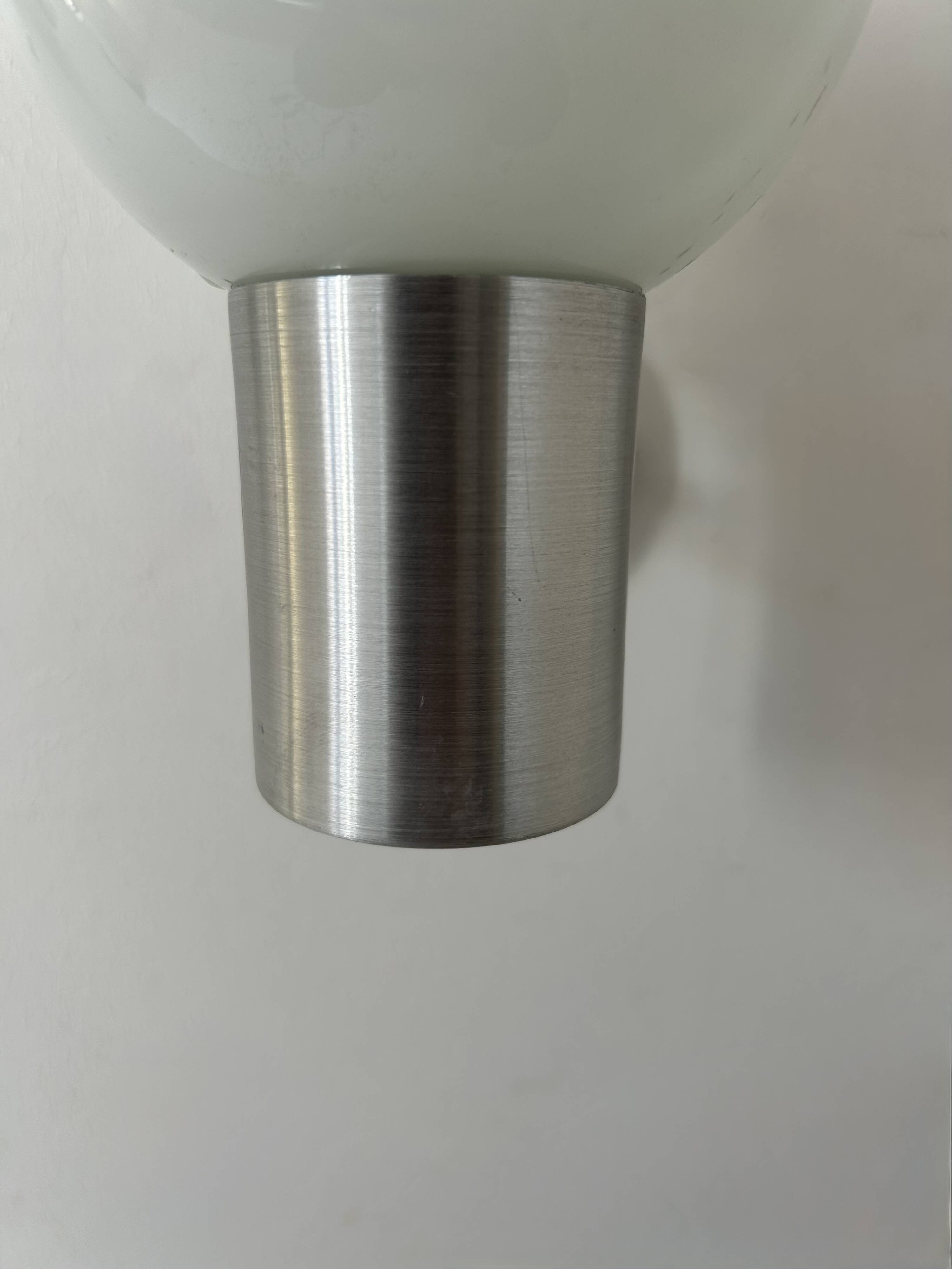 Pair of vintage wall lights, aluminum and opaline, France, 1980