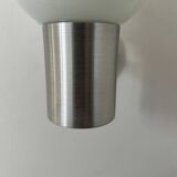 Pair of vintage wall lights, aluminum and opaline, France, 1980