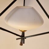 Opaline and metal triangular pendant light from Maison Lunel, 1950