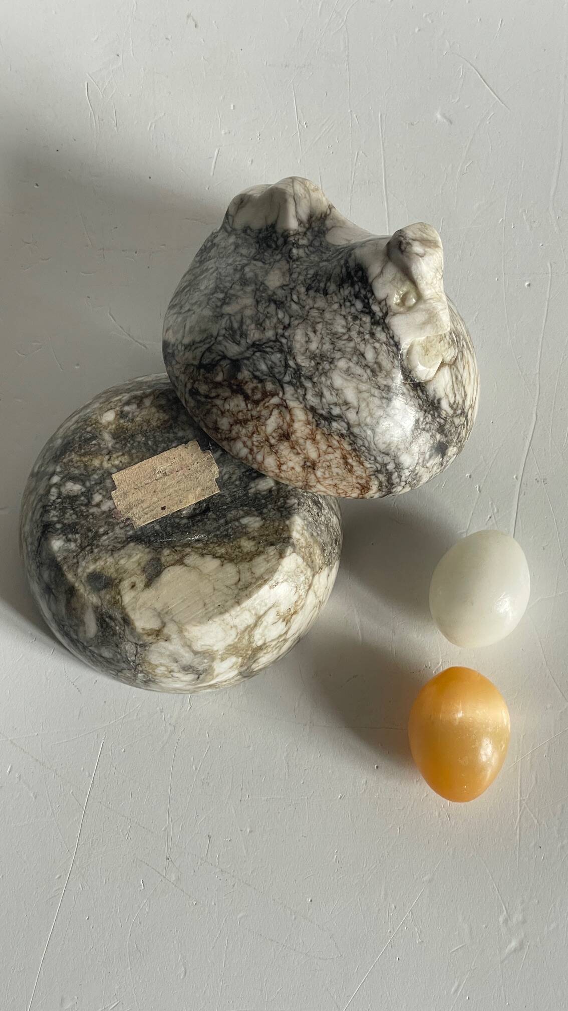Vintage Marble Chicken with Eggs Sculpture