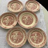 Set of 5 plates and an iron earth cake dish, willow hamage Moulin des loups art deco model