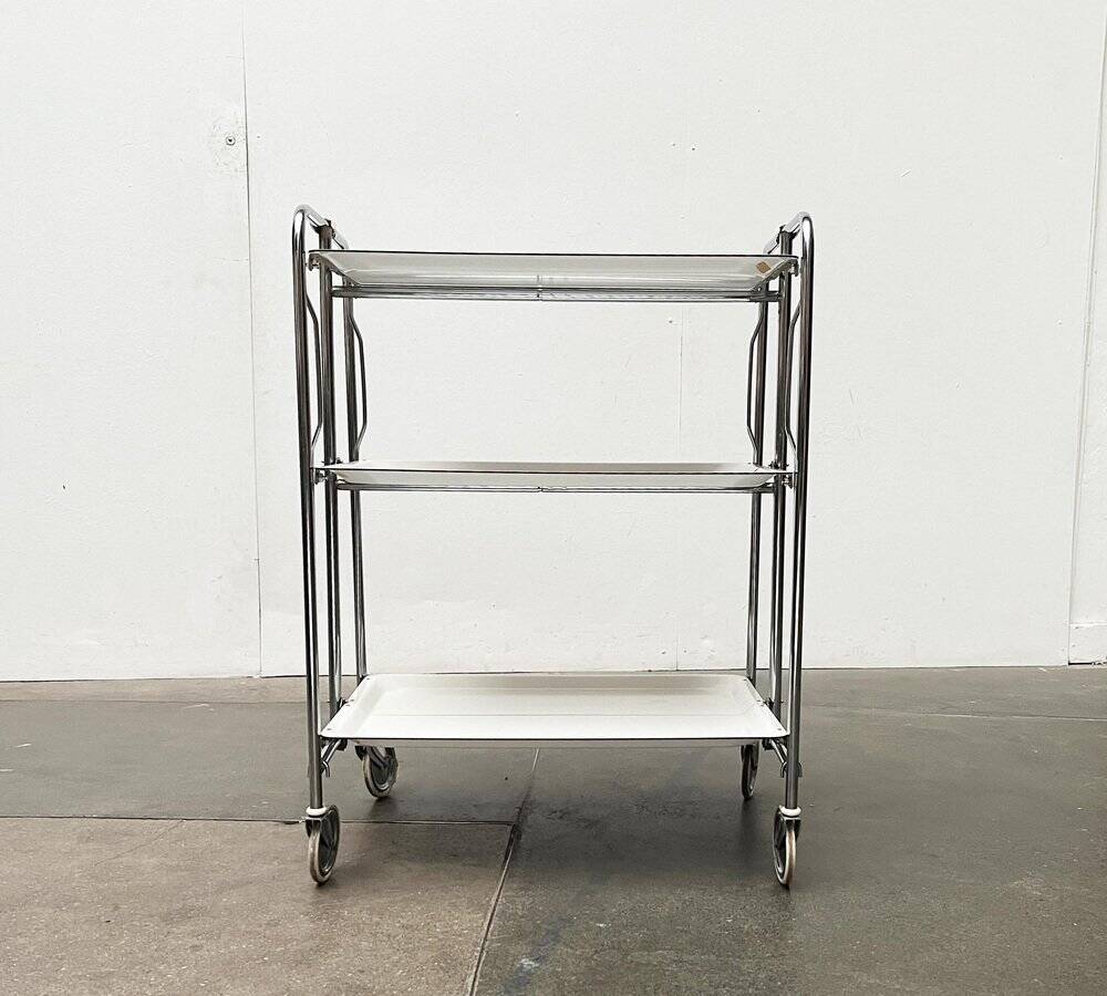 Vintage German folding service trolley with 3 shelves, 1970s.