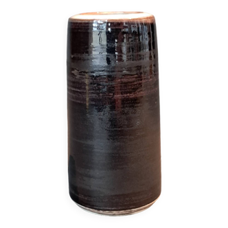 Small monogrammed black enameled ceramic vase by Willy Steinlin, Switzerland 1960.