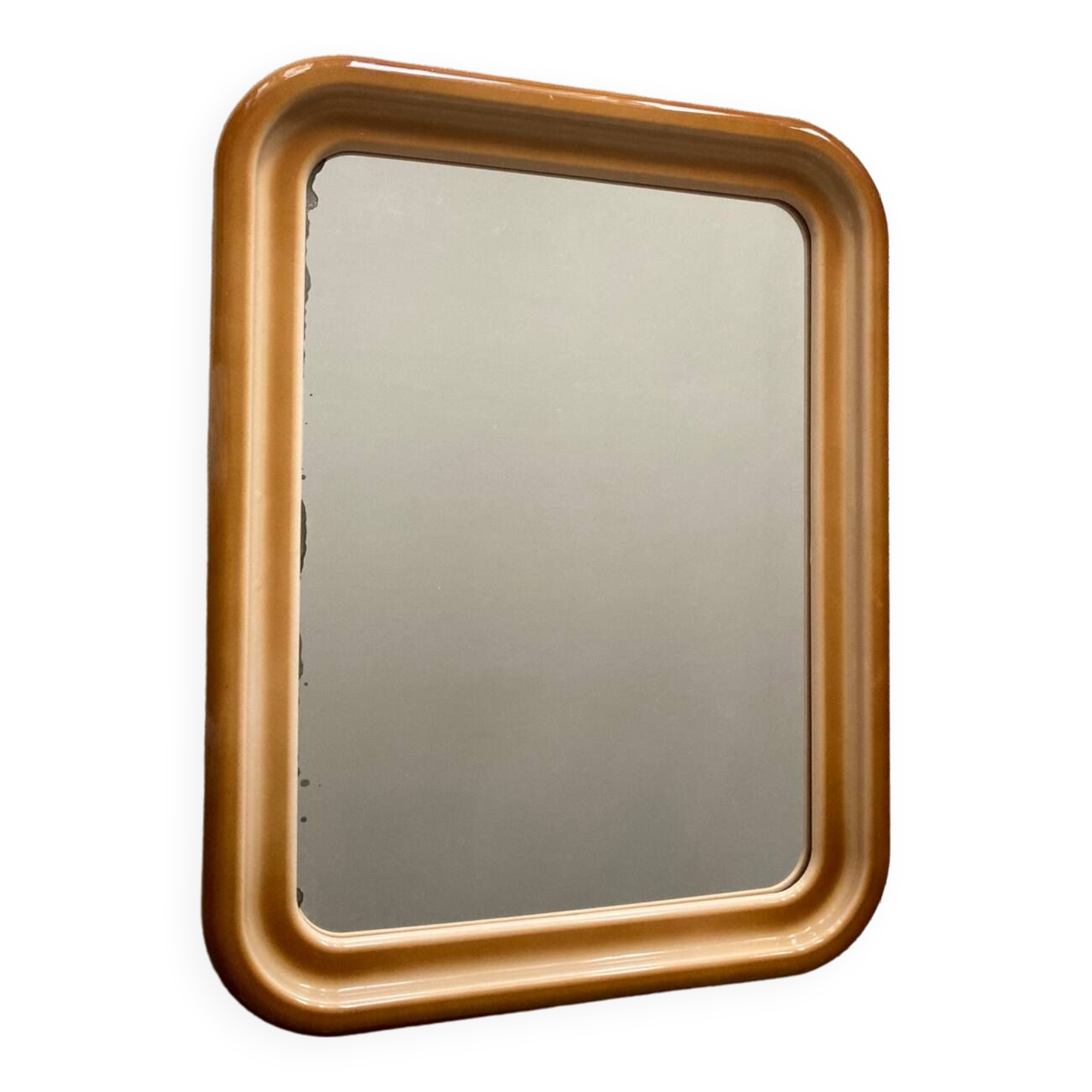 Miroir vintage années 70 rectangulaire camel/rose poudre