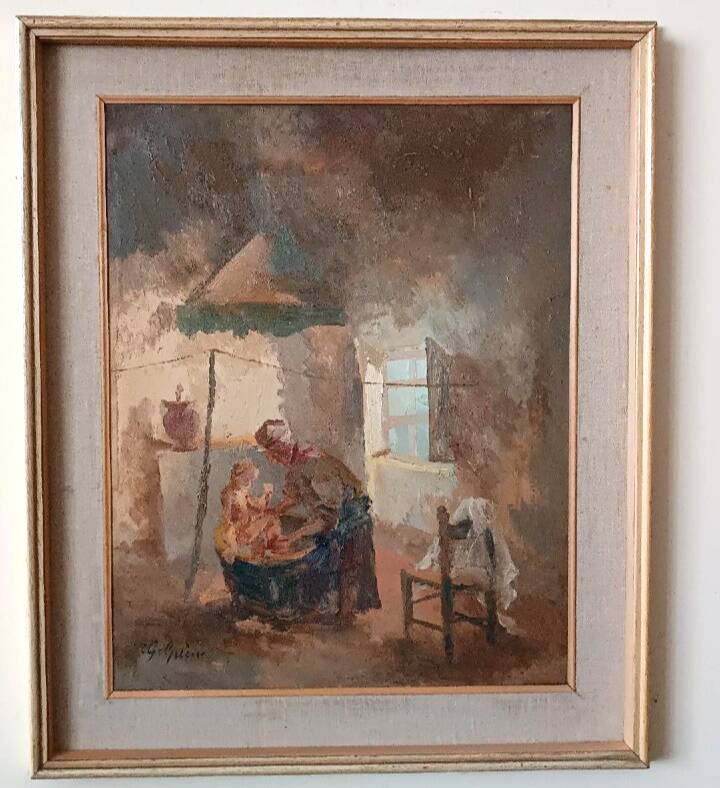 Interior painting oil on panel Guido Guidi 40s/50s