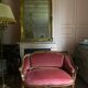 Small antique Louis XV style pink velvet loveseat bench
