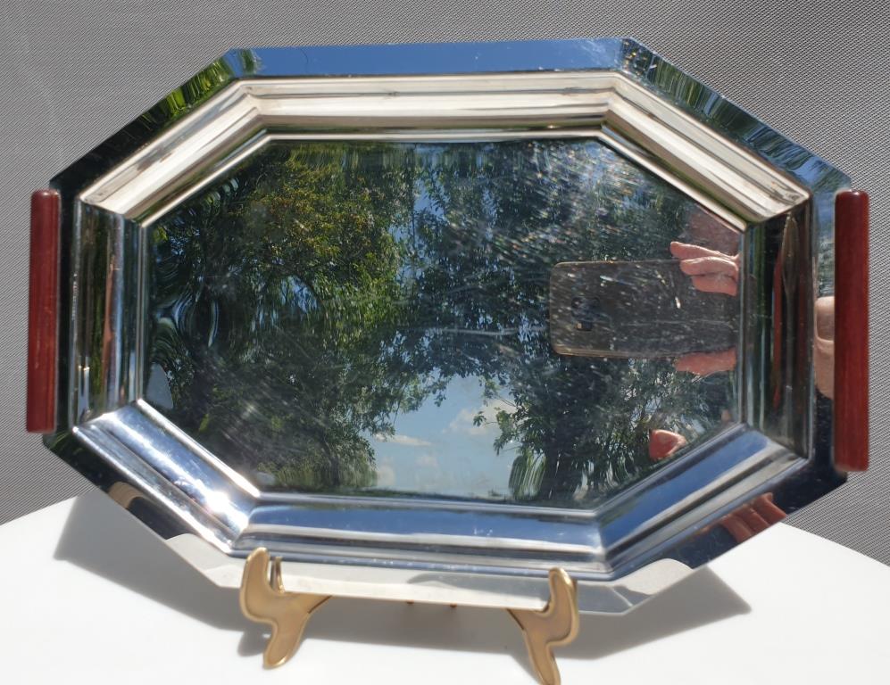 Service tray Art Deco style Jean Couzon vintage wooden handles