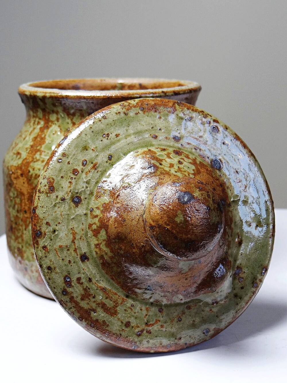 Tobacco or spice jar, vintage pyrite stoneware box, La Borne craftsmanship