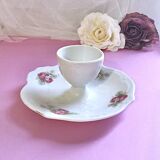 Porcelain egg cup with shabby chic style floral bouquet decoration Romanticism