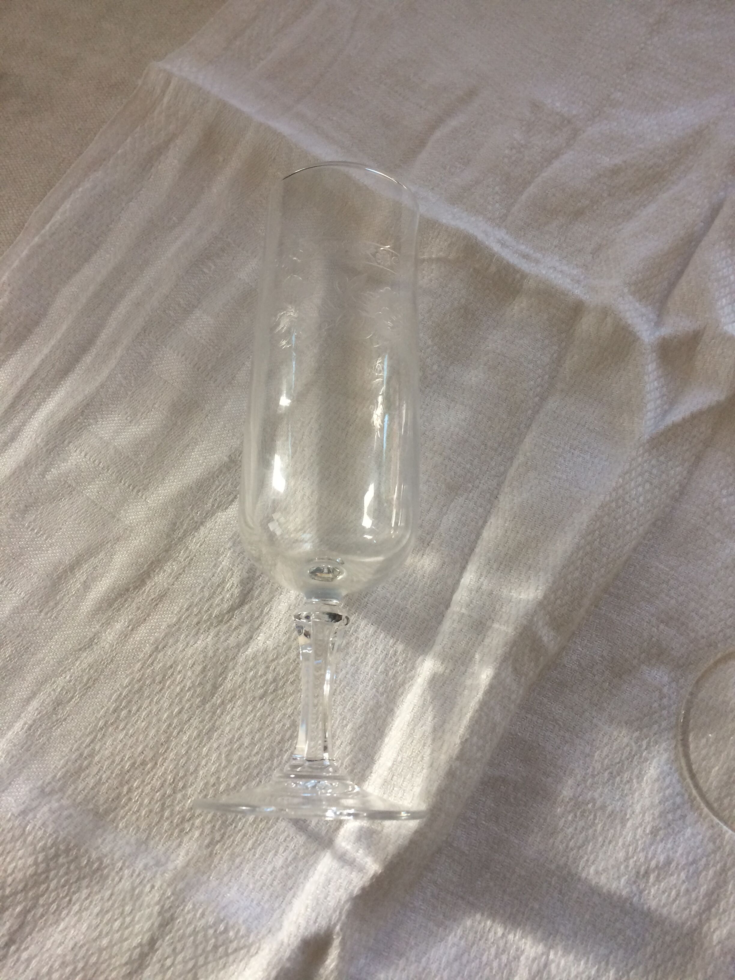 Set of 3 antique champagne flutes in engraved crystal