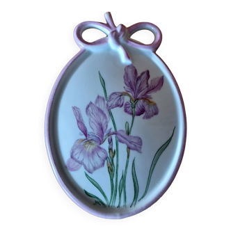 Médaillon Porcelaine Peint Main Fleur Iris.