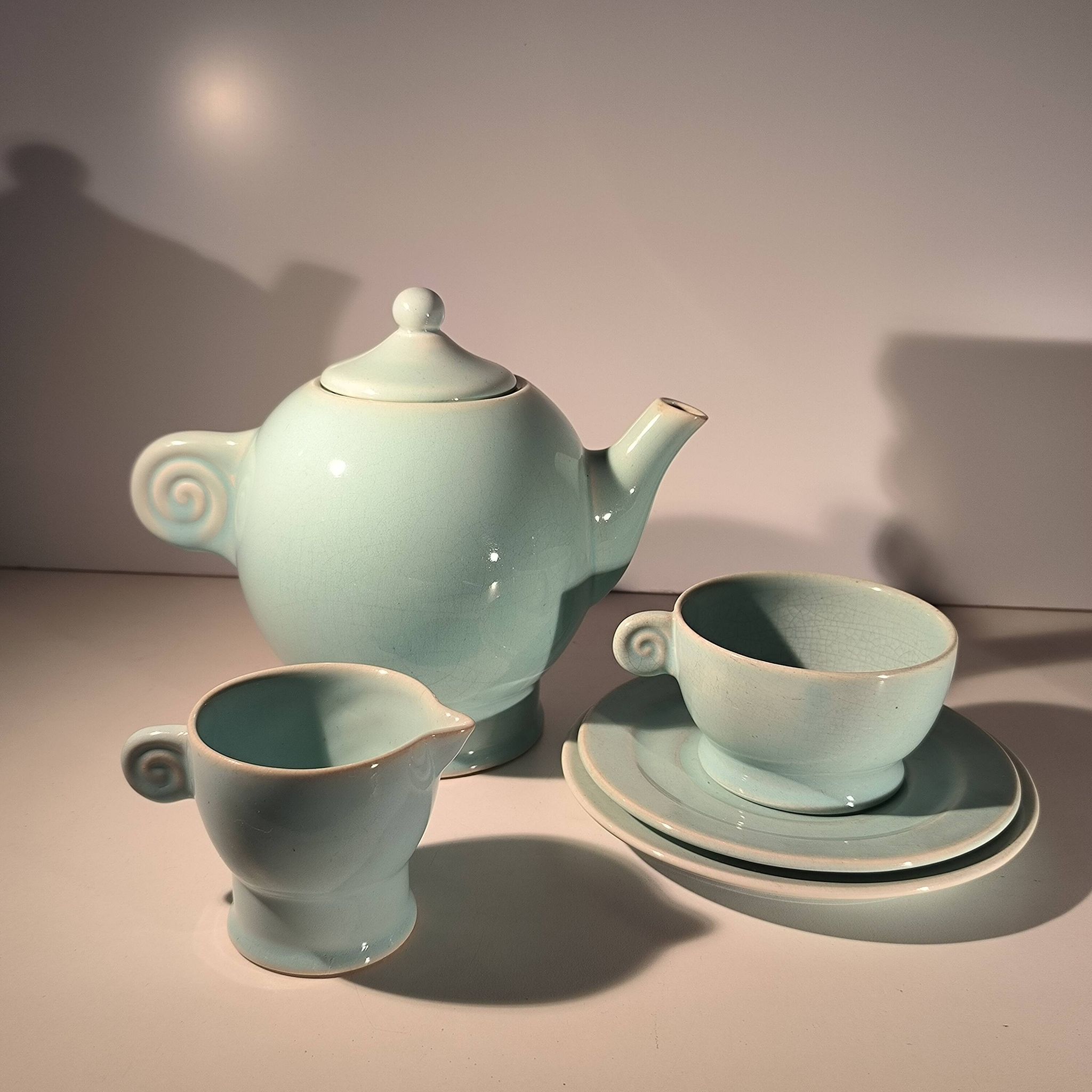 Jean luce for villeroy & boch mettlach, rare art deco blue tea service c