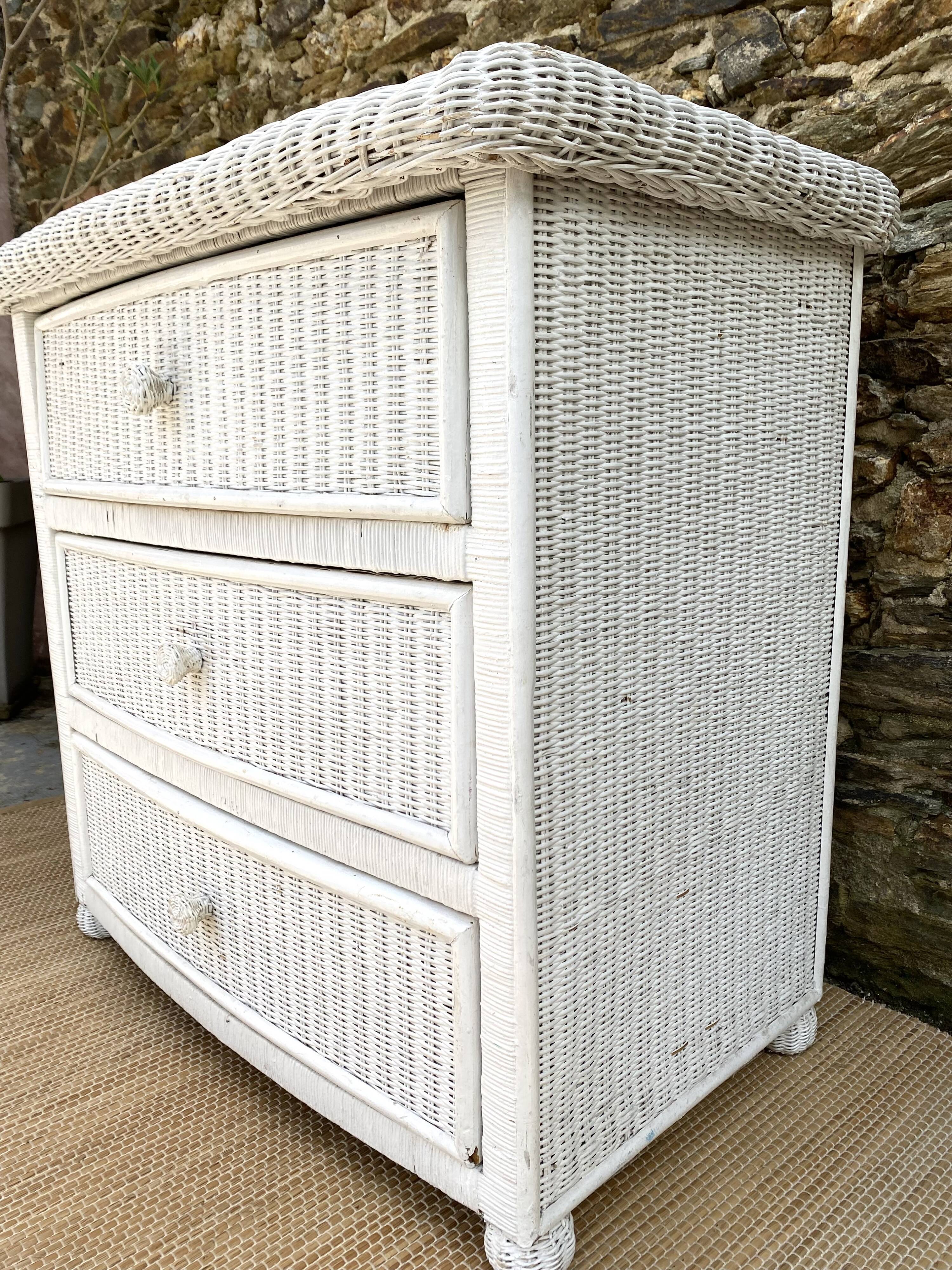 80s rattan chest of drawers