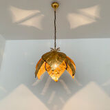 Gilded Italian Hollywood Regency palm leaf chandelier by Hans Kögl