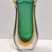 Green and Yellow Sommerso Murano Glass Vase attr. to Flavio Poli, Italy