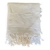 White cotton bedspread, vintage woven cotton bed throw.