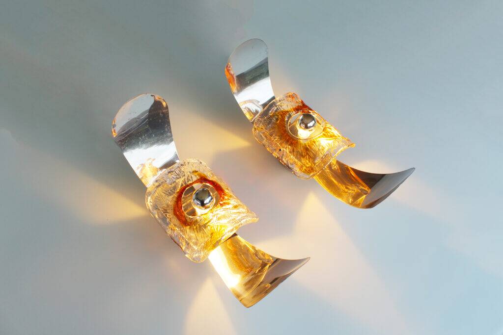 Set (2) of 1970s Murano glass wall sconces by AV Mazzega