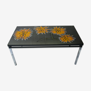 Table basse plateau en céramique vintage fleurs