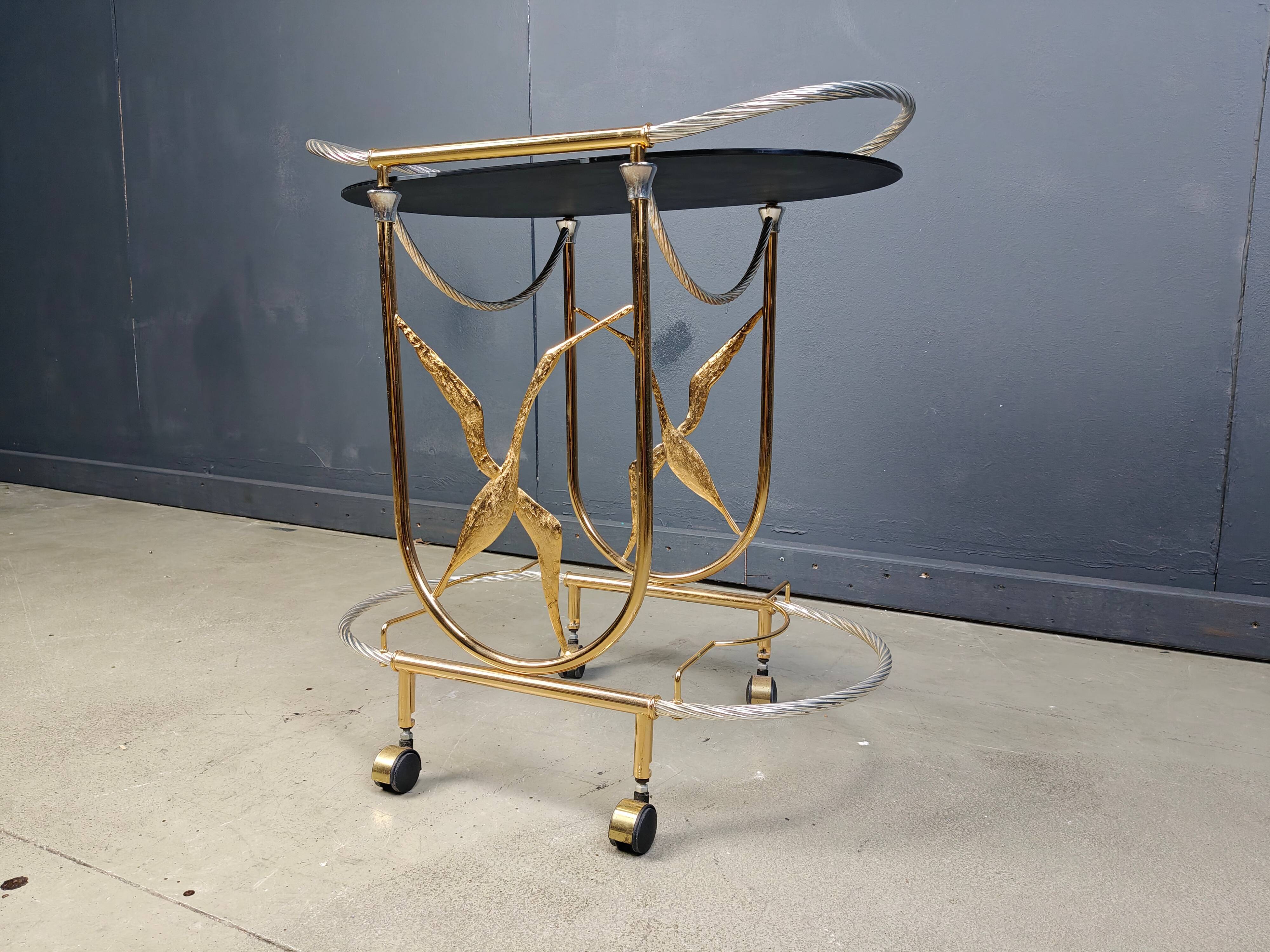 Vintage Italian brass bar cart, 1970s