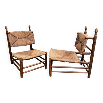 Pair of 20th century straw armchairs