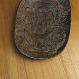 Wenge monoxyl carved dish decorated with fish