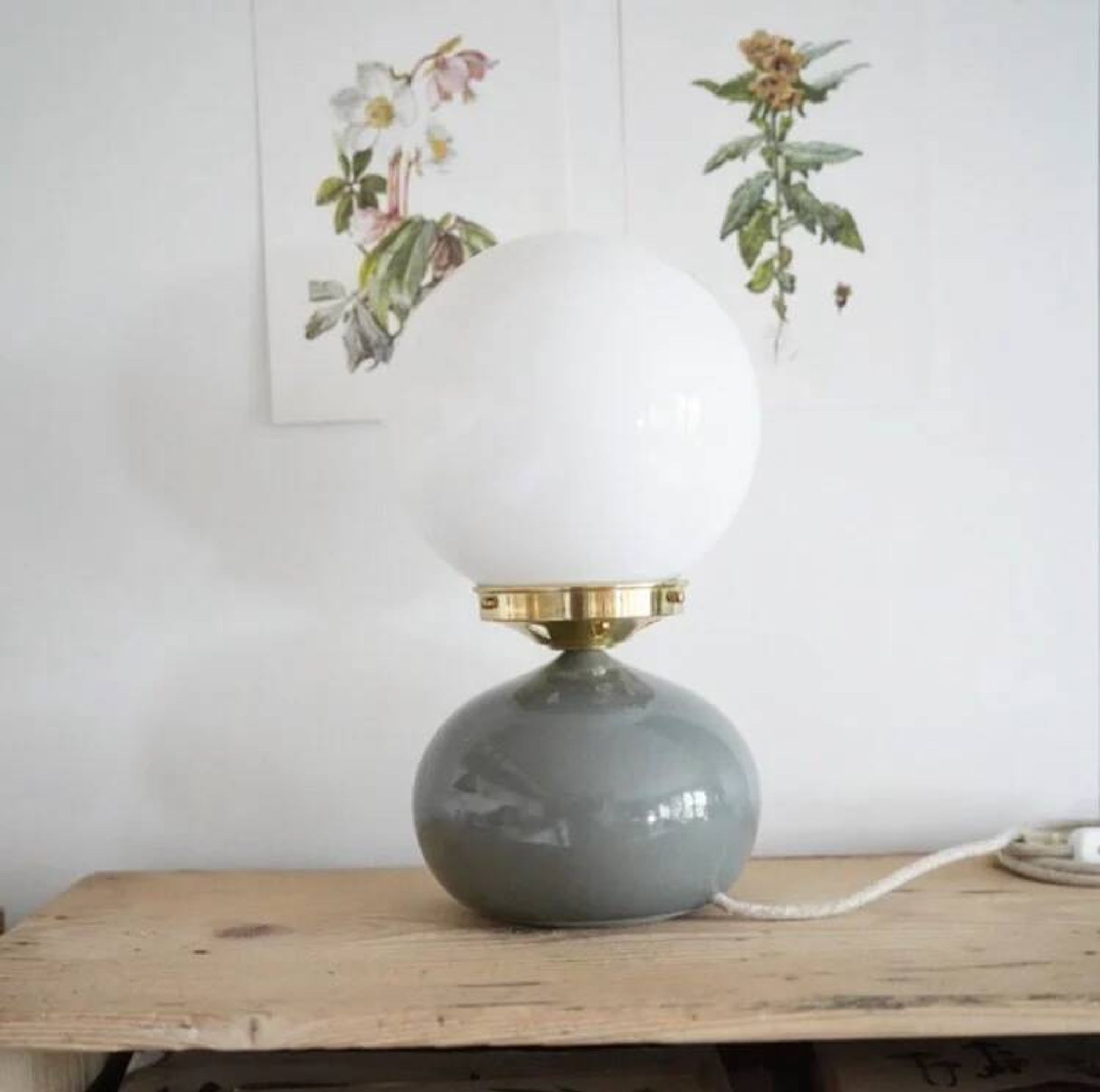 Lampe céramique grise & opaline
