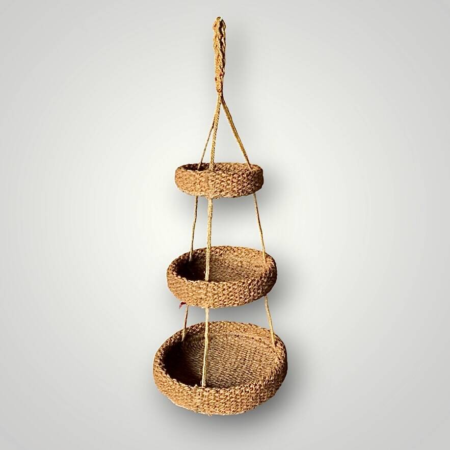 Vintage natural rush three-tier hanging basket