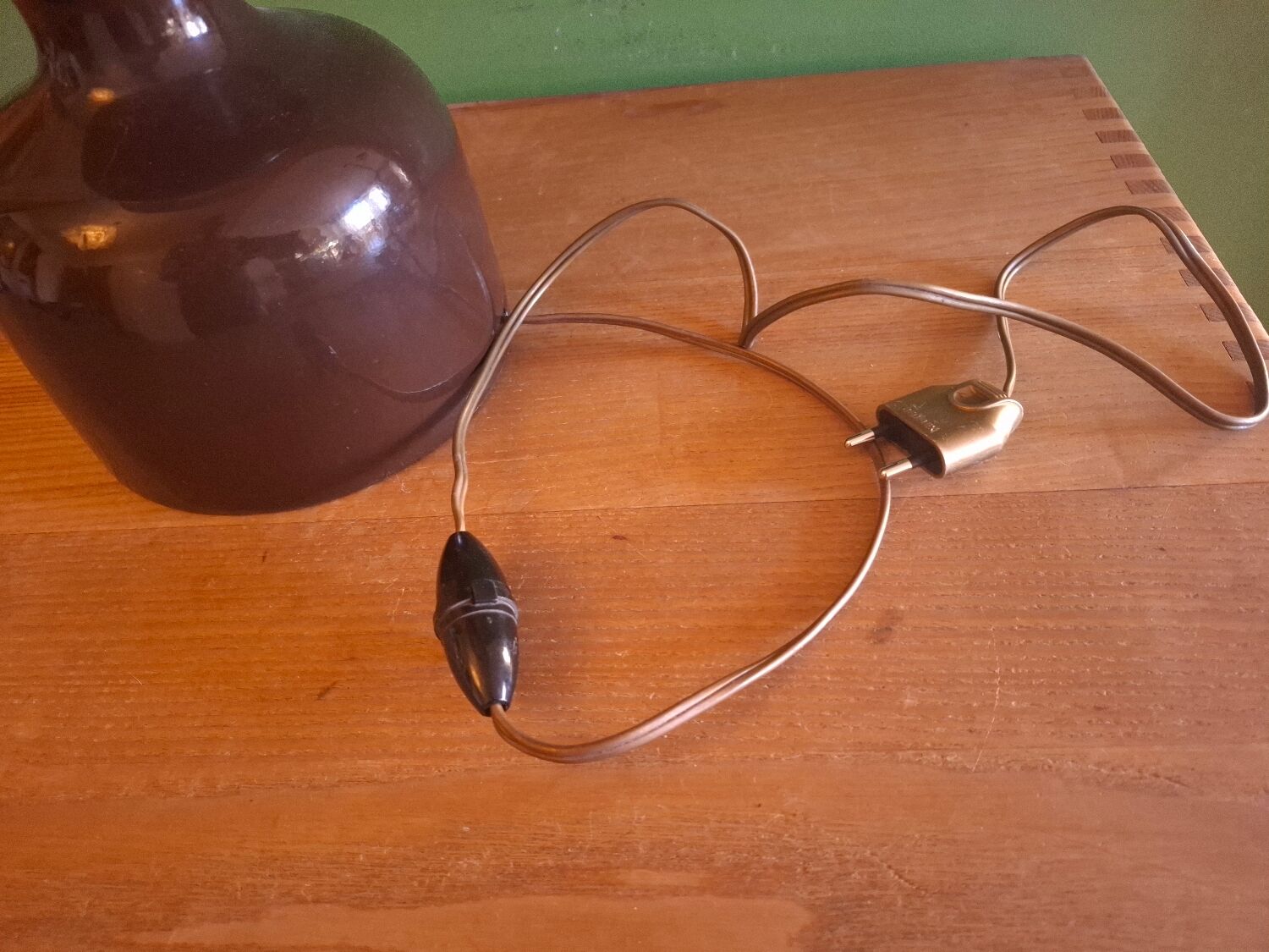 Vintage 70s lamp with a silk shade.