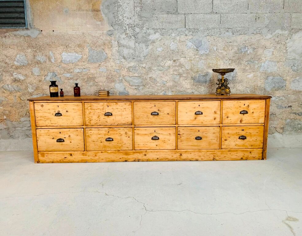 Large Antique Craft Furniture 300 cm Grocery Buffet Vintage 1920