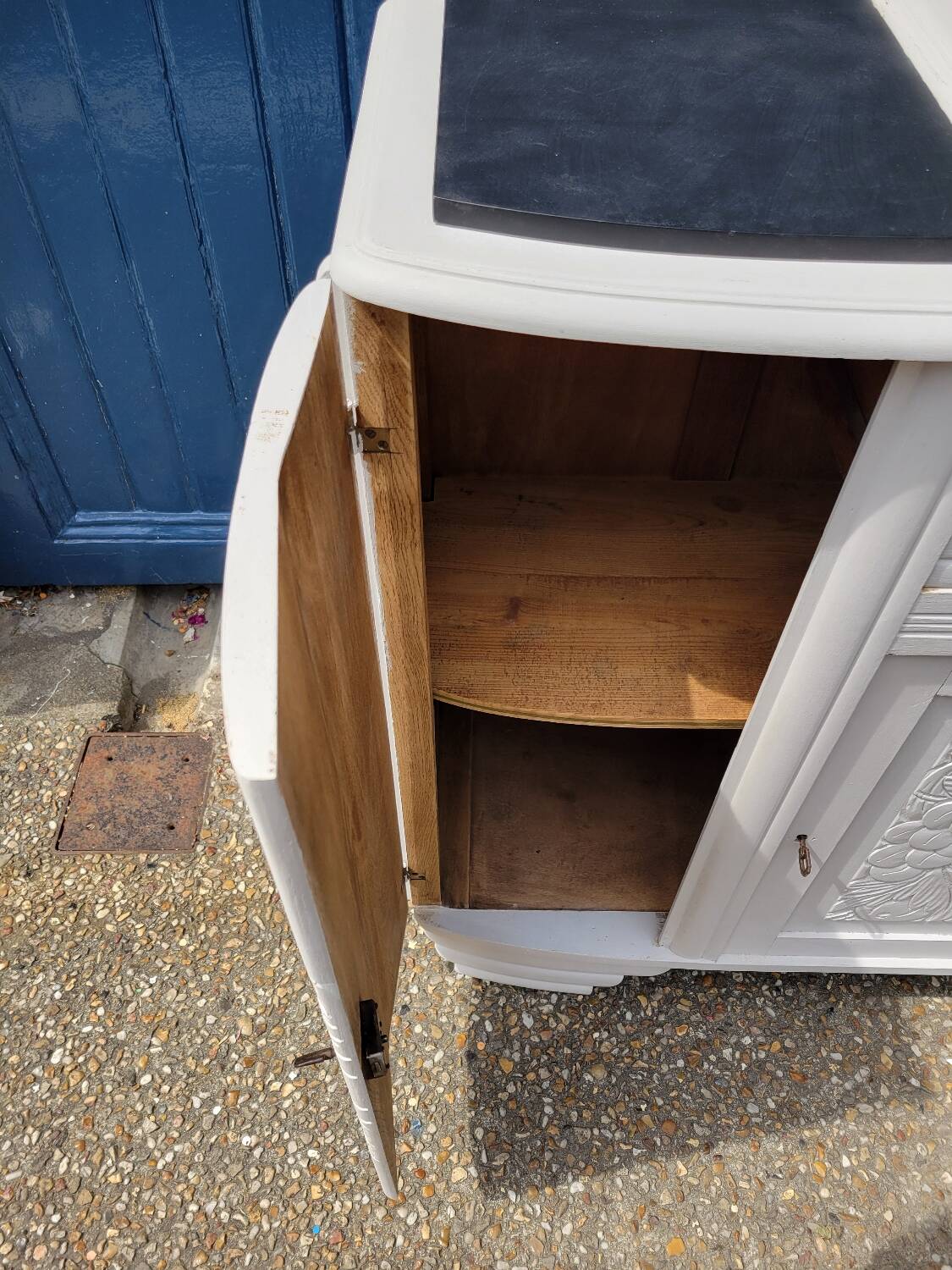 1930 Art Deco sideboard with floral motifs and marble top