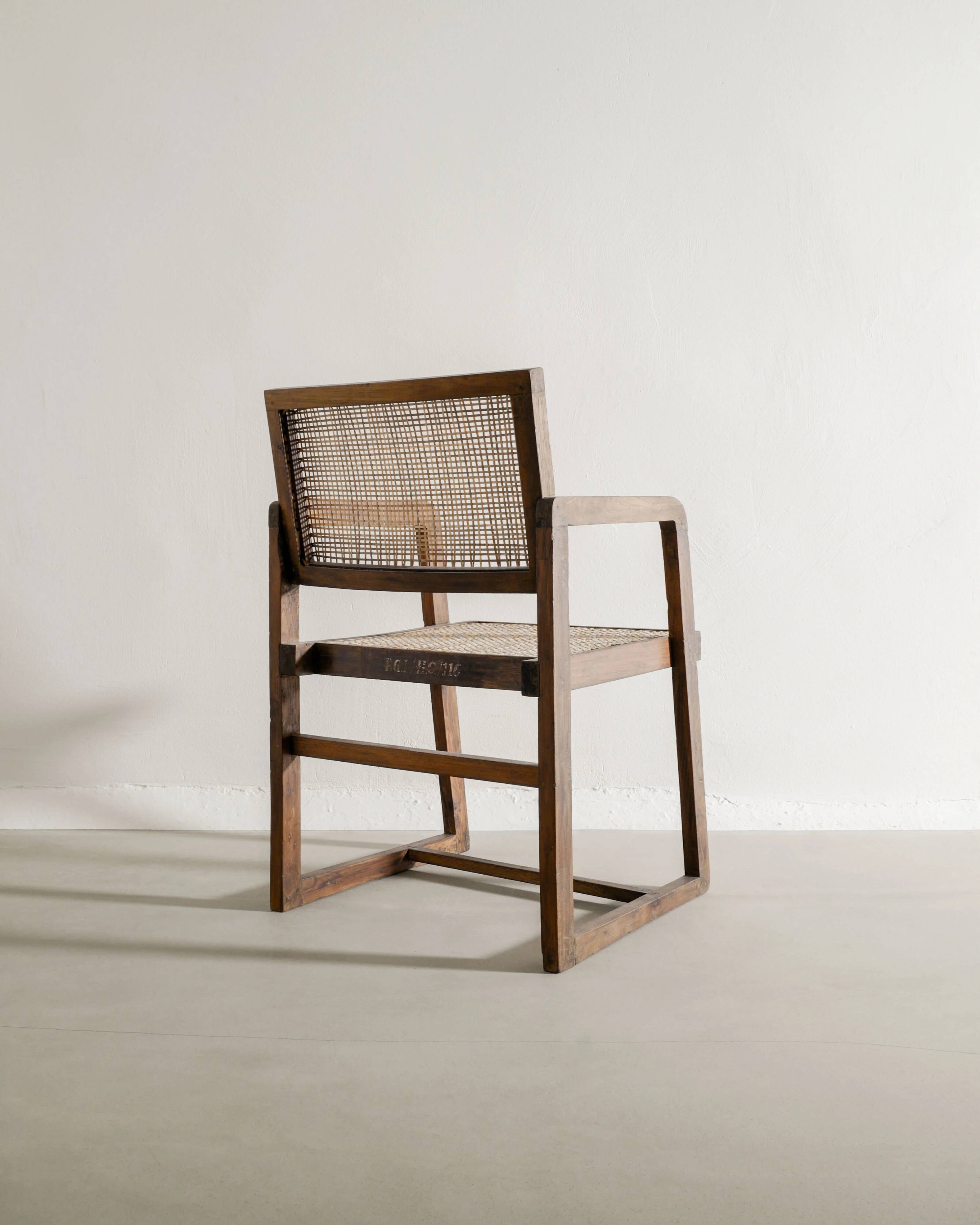 French Mid Century Wooden Box Dining Office Chair Pierre Jeanneret, 1950s