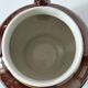 Vintage brown glazed earthenware teapot, mid-century sculptural decor.
