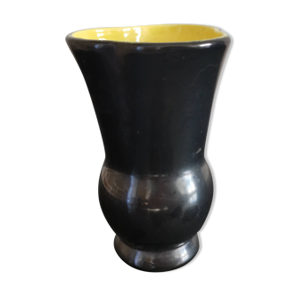 Vintage Yellow And Black Ceramic Vases 1950s Vallauris Style