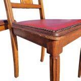 Set of 4 Art Deco Chairs in wood and red imitation leather
