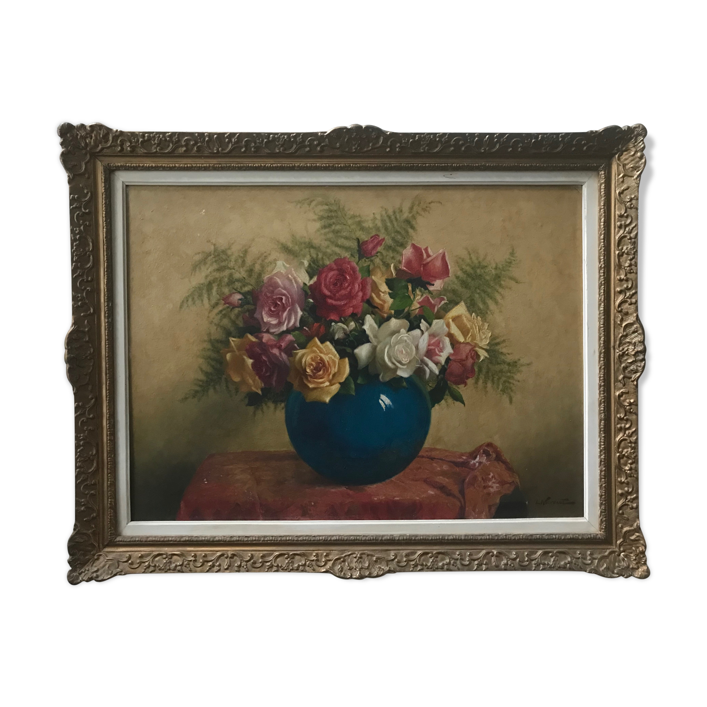 Bouquet of flowers signed L.Noireaut