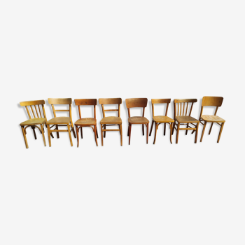 Lot de 8 chaises de bistrot en bois bar - vintage - dépareillé